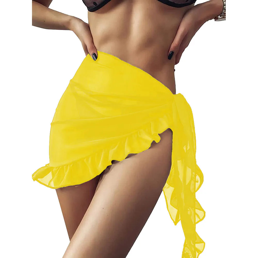 Mini Ruffle Skirts Women Cover Up Dress Beach Wrap Short Sarongs Bikini Candy Color Bathing Skirt Women Swimsuit Beachwear