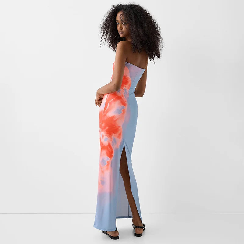 Sunset Wave Strapless Maxi Dress